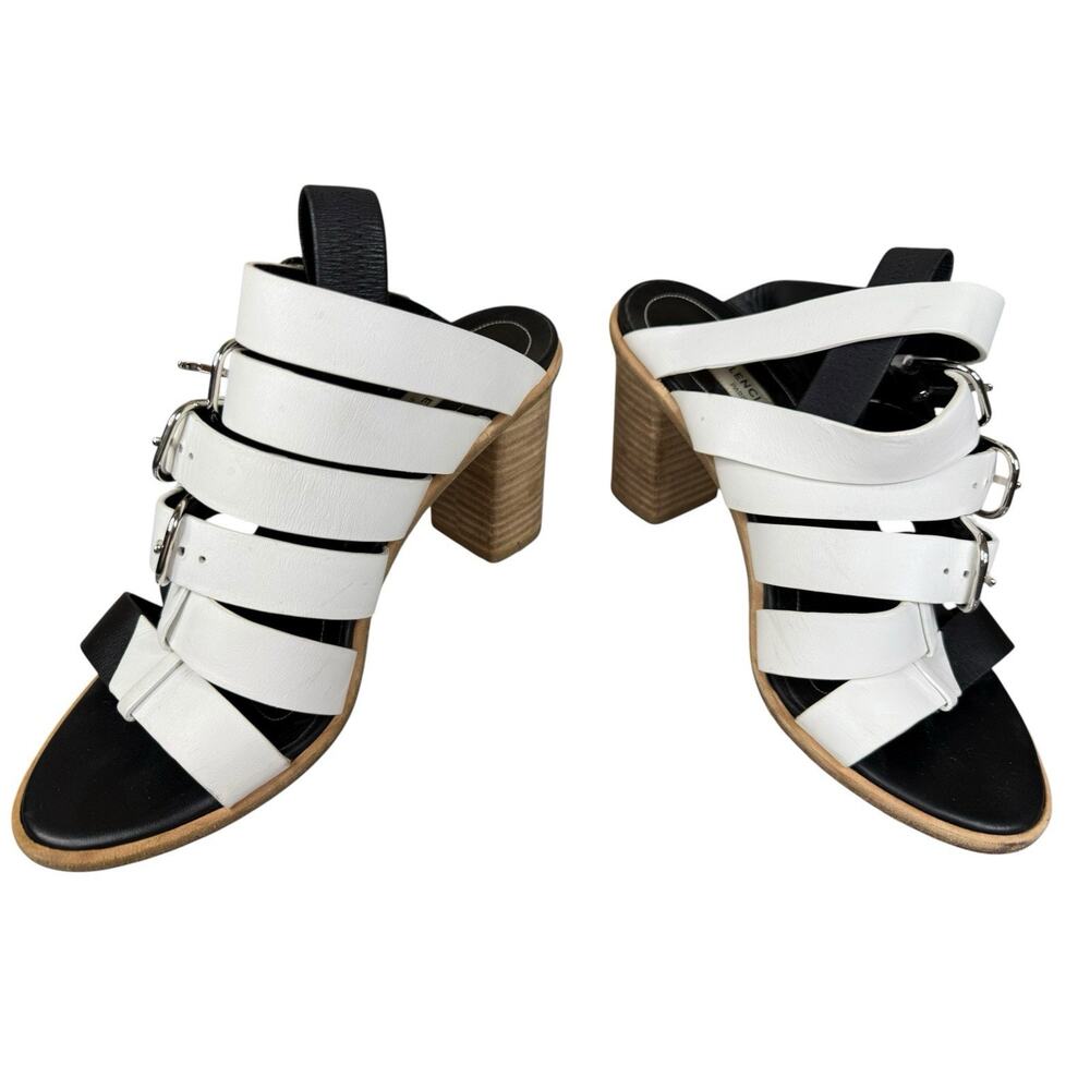 Balenciaga Bicolor Leather Buckle Sandals Black White Heels IT 36.5 US 6.5 - Picture 11 of 11